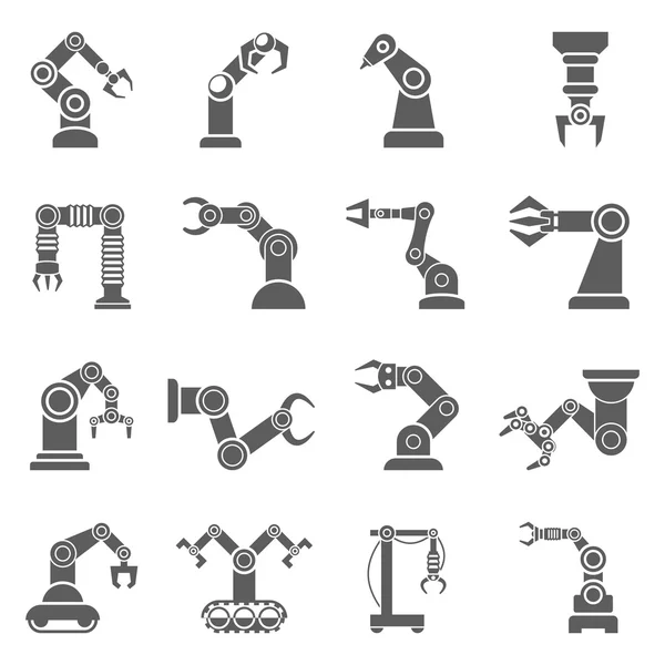 Conjunto de iconos negros de brazo robótico — Vector de stock