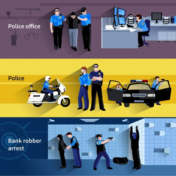 Policeman People Horizontal Banners — Stockvector