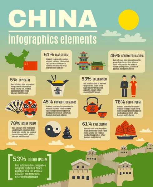 Poster Presentasi Infografis Budaya Cina - Stok Vektor