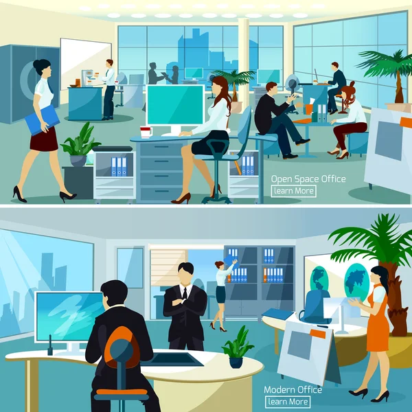 Bürokompositionen mit arbeitenden Menschen — Stockvektor