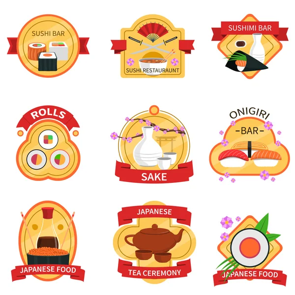 Ensemble d'étiquettes Sushi — Image vectorielle