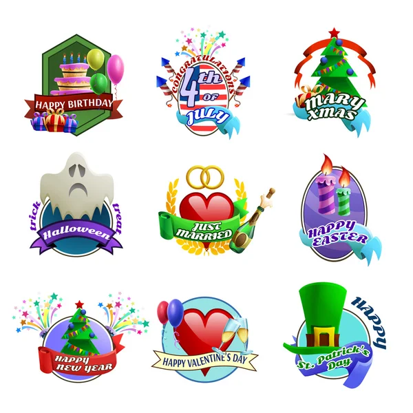 Colección de emblemas de celebraciones de días festivos — Vector de stock