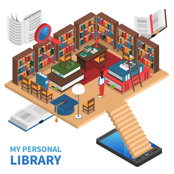Ilustracja koncepcja osobistej biblioteki — Wektor stockowy