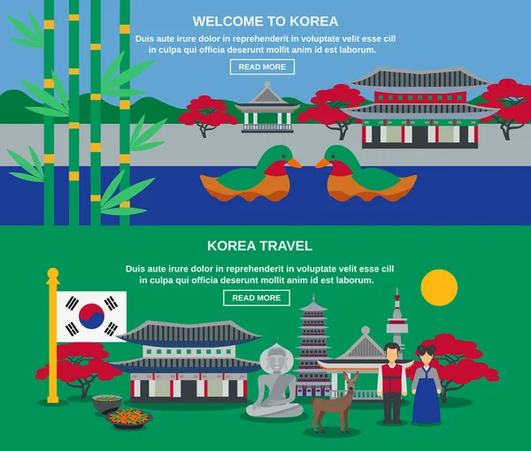 Cultura coreana Travel Horizontal Banners Set — Vetor de Stock