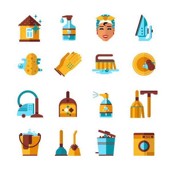Housekeeping Cleaning Flat Icons Set — Stok Vektör