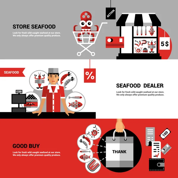 Sale Of Seafood Horizontal Banners — 图库矢量图片