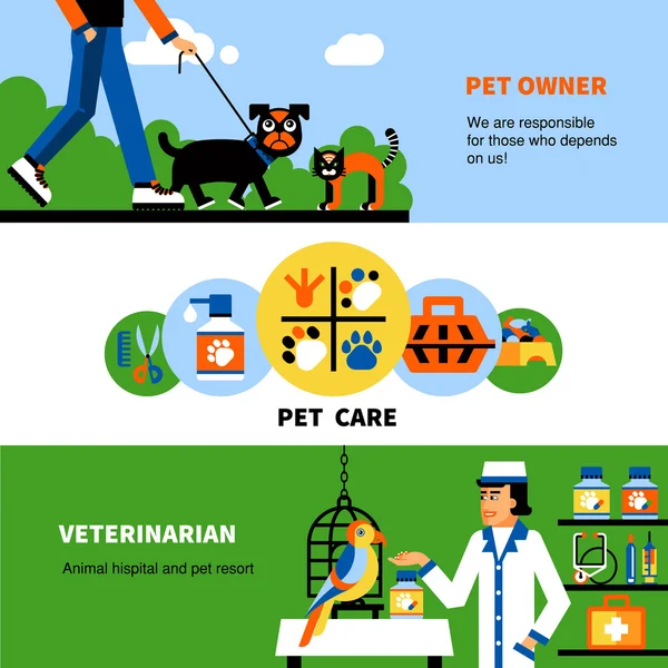 Veterinary banners with pet and veterinarian — Stockvector