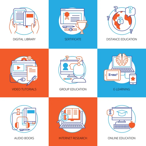Icons Set On Theme Online Education — 스톡 벡터