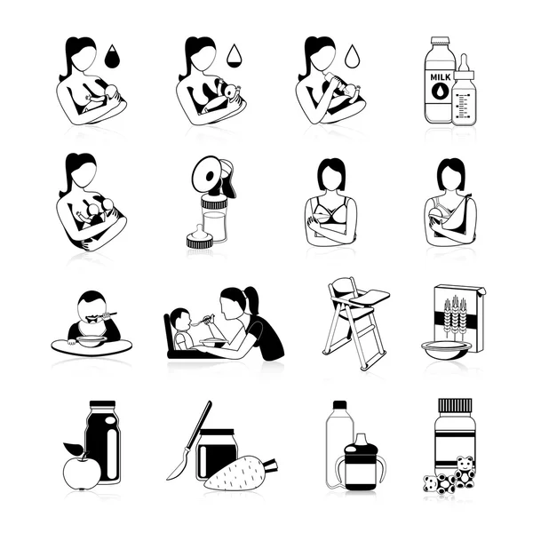 Baby Feeding Black Icons Set — Stock vektor