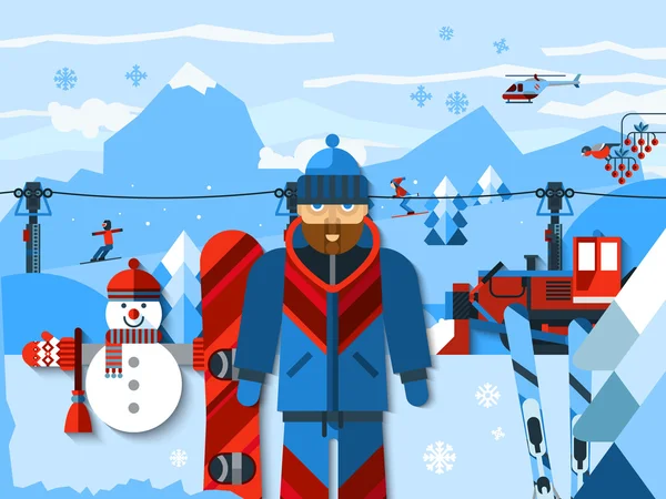 Skiing Flat Color Composition — Wektor stockowy