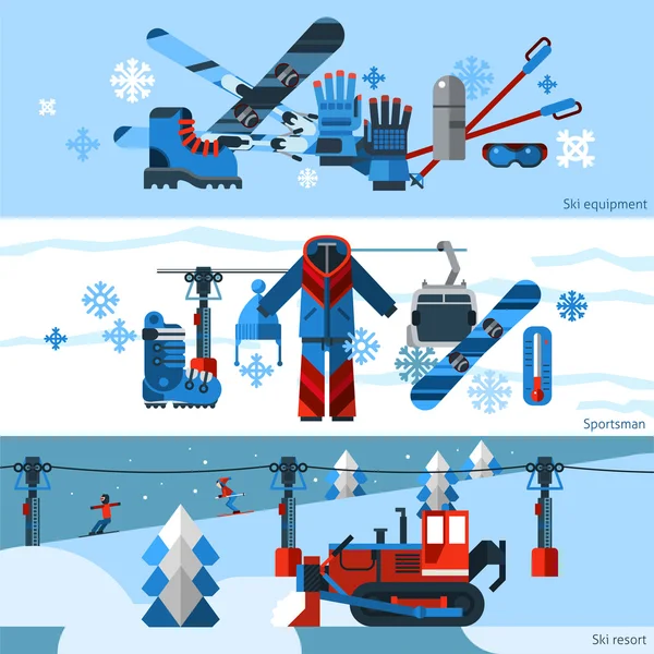 Three  Flat  Horizontal Skiing  Banners — Stockvector