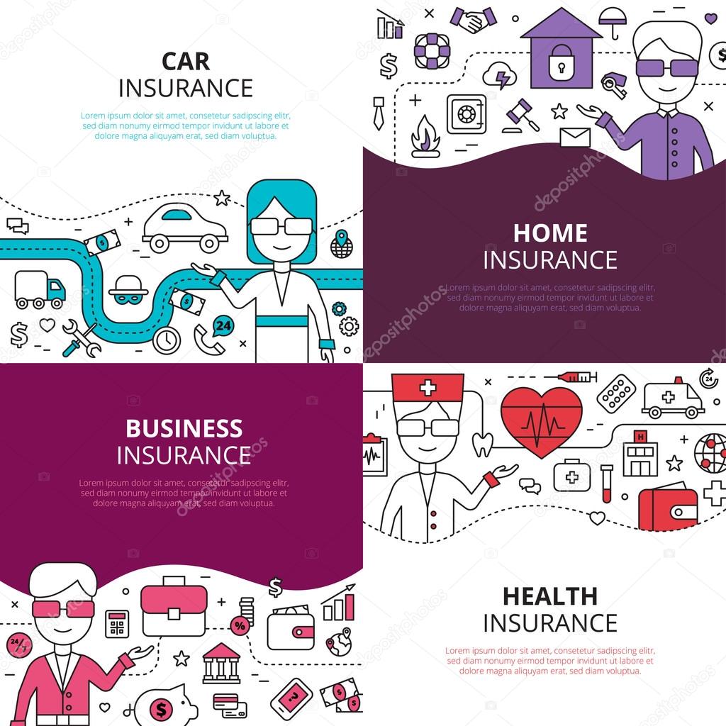 Insurance 4 linear design icons square