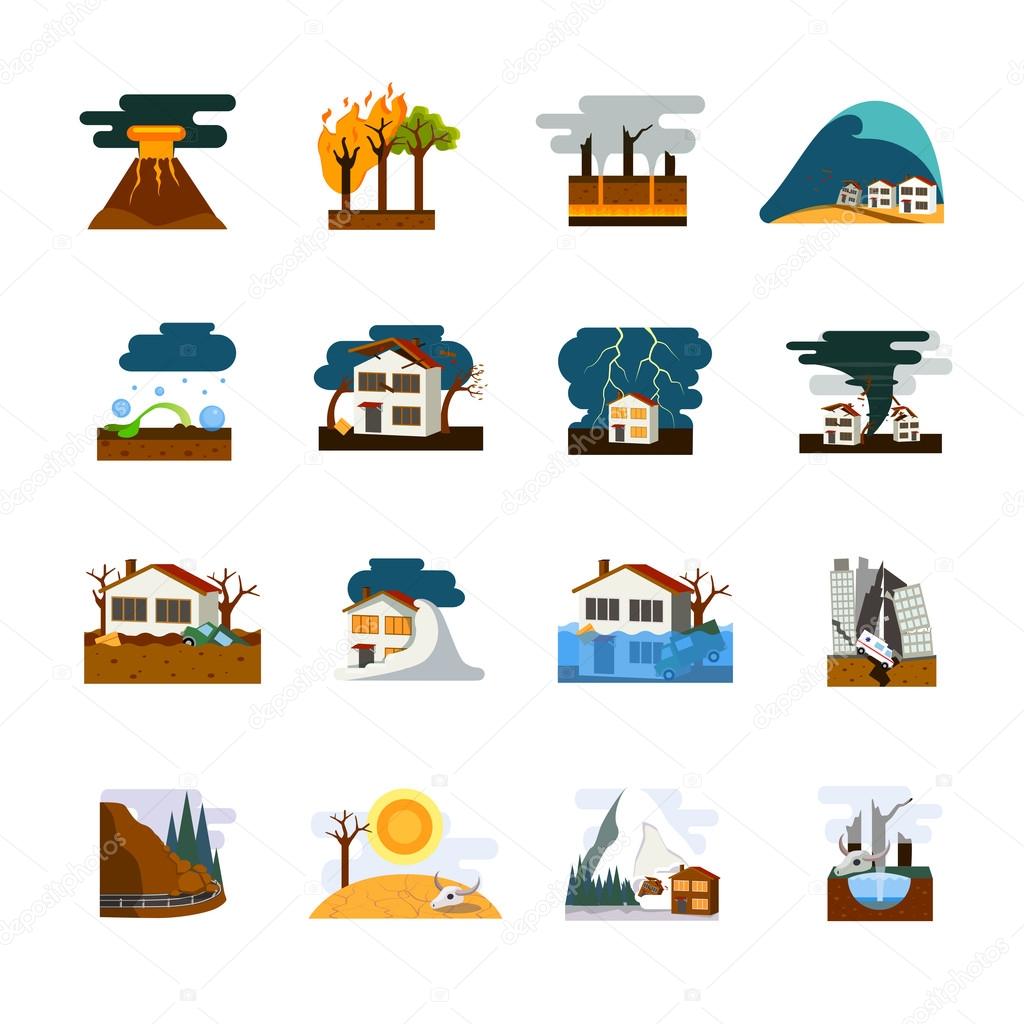 Natural Disaster Flat Icons Set