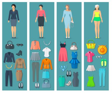 Vertical Banners Set Of Woman Clothes  Flat Icons clipart