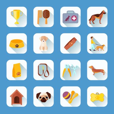 Köpek çekik gölge düz Icons set