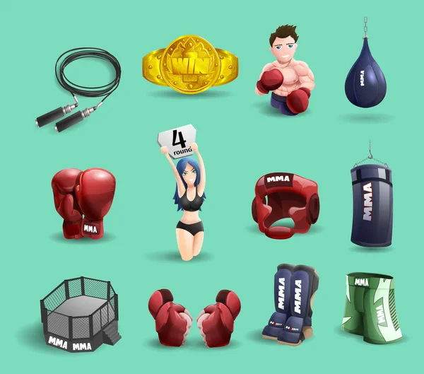 Mma fights 3d icons set — Stock Vector