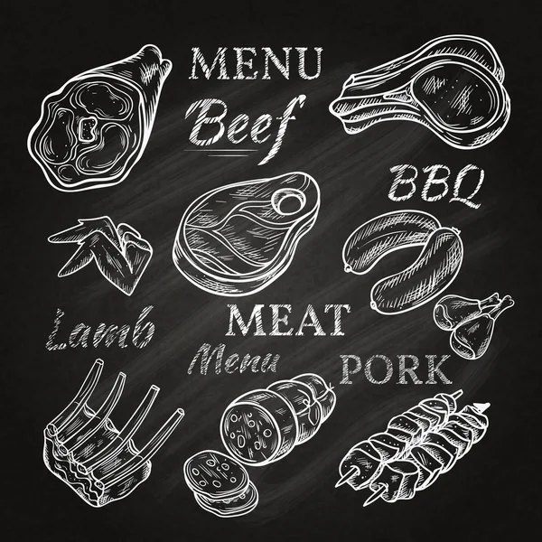 Icônes de menu de viande rétro sur tableau — Image vectorielle