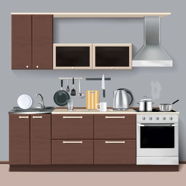 Interior de cocina moderna en estilo realista — Vector de stock