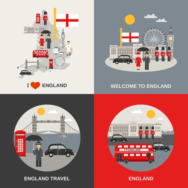 Inghilterra Cultura Viaggi 4 Icone piatte — Vettoriale Stock