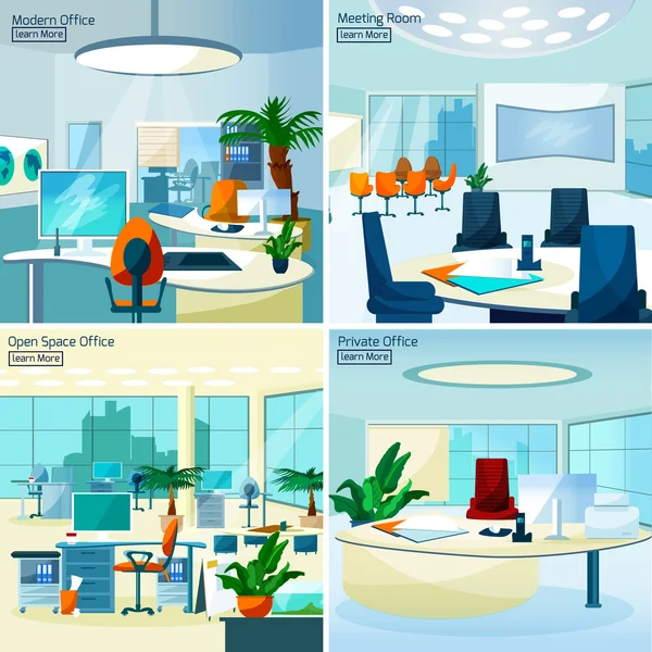 Modern Office Interiors 2x2 Design Concept — Stock Vector