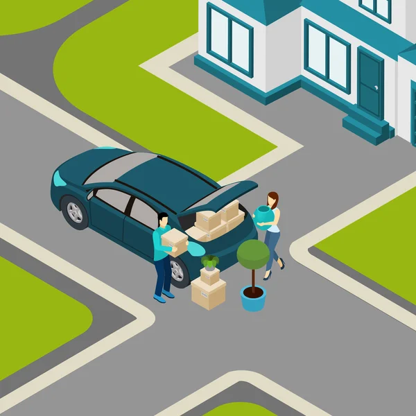 People moving From House Isometric Banner — ストックベクタ