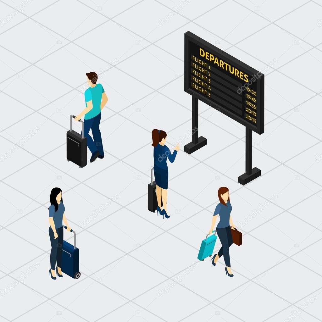 Airport Hall Passengers Isometric Banner