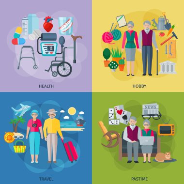 Pensioners Life Concept Icons Set