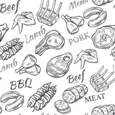 Meat Sketch Seamless Pattern