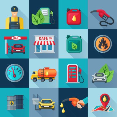 Gas Station Square Icons Set clipart