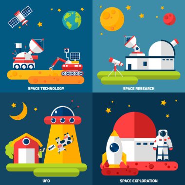 Space Exploration 4 Flat Icons Square