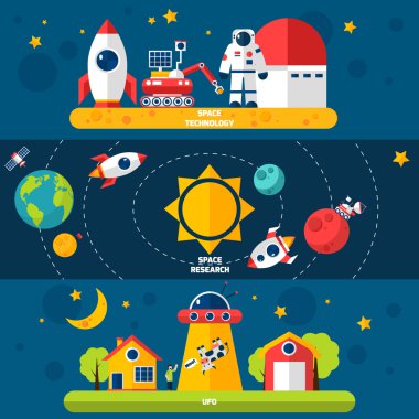 Space Exploration 3 Flat banners set
