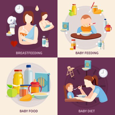 Baby Feeding 4 Flat Icons Square