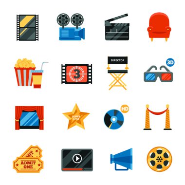 Düz sinema Dekoratif simgeler kümesi