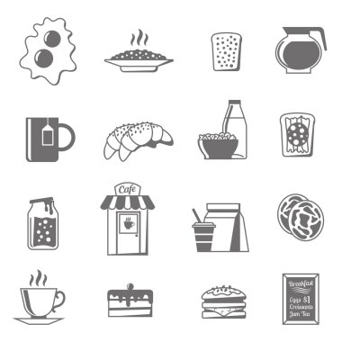 Odaya Servis Kahvaltı siyah beyaz Icons Set