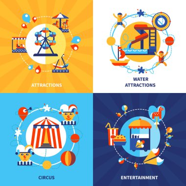 Eğlence Parkı 4 düz simgeler Meydanı