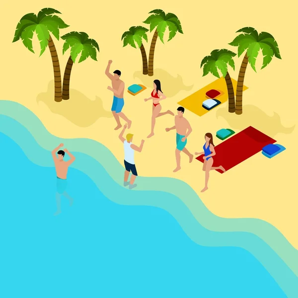 Illustration des amis sur la plage — Image vectorielle