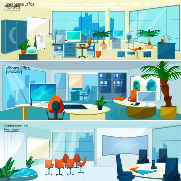 Modern office interiors banners — Stock vektor