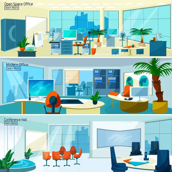 Pancartas interiores de oficinas modernas — Vector de stock