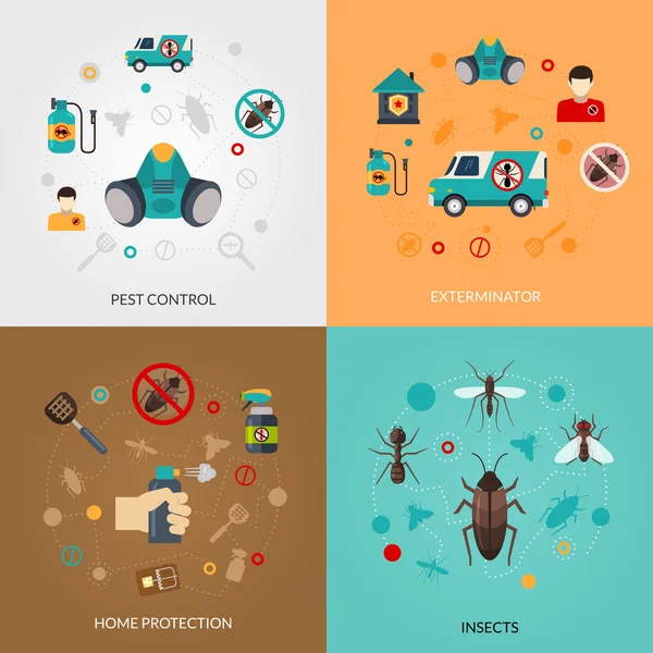 Exterminator Pest Contro 4 Flat Icons — Wektor stockowy