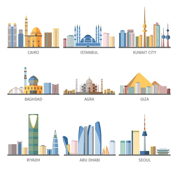 Orientale Cityscapes Luoghi di interesse Flat Icons Collection — Vettoriale Stock