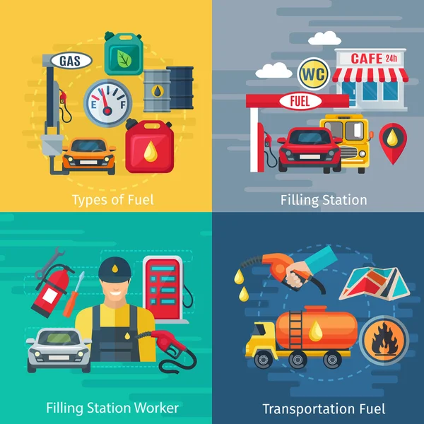 Fuel Station Concept Icons Set — Wektor stockowy