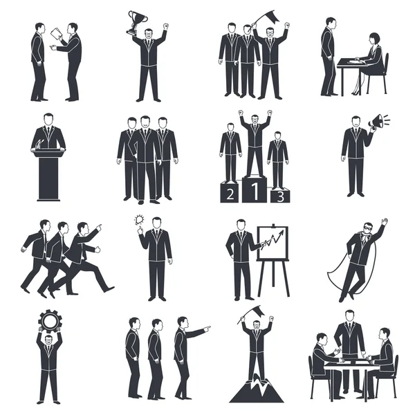 Leadership Black White Icons Set — ストックベクタ