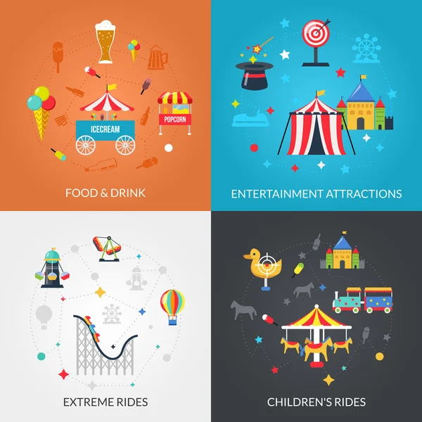 Amusement Park 4 platt Icons Square — Stock vektor