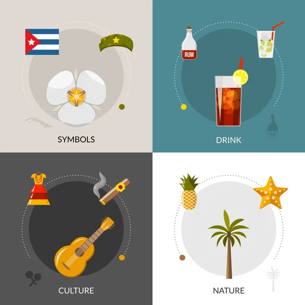 Cuba 4 Flat Icons Square Composition — Wektor stockowy