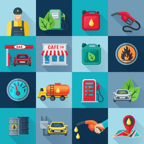 Gas Station Square Icons Set — Stock Vector