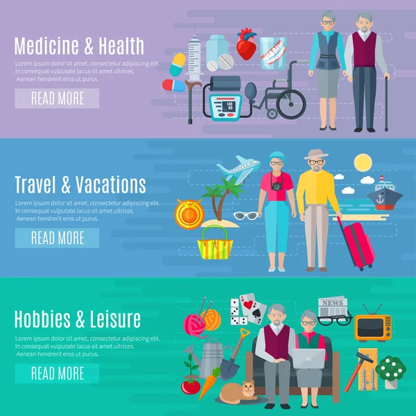 Pensioners Life Banners Set — Stockvector