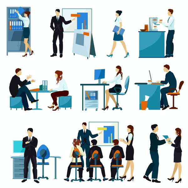 Office Workers Flat Set — Stock Vector