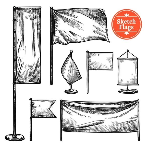 Hand Drawn Sketch Flags Set — Stock Vector