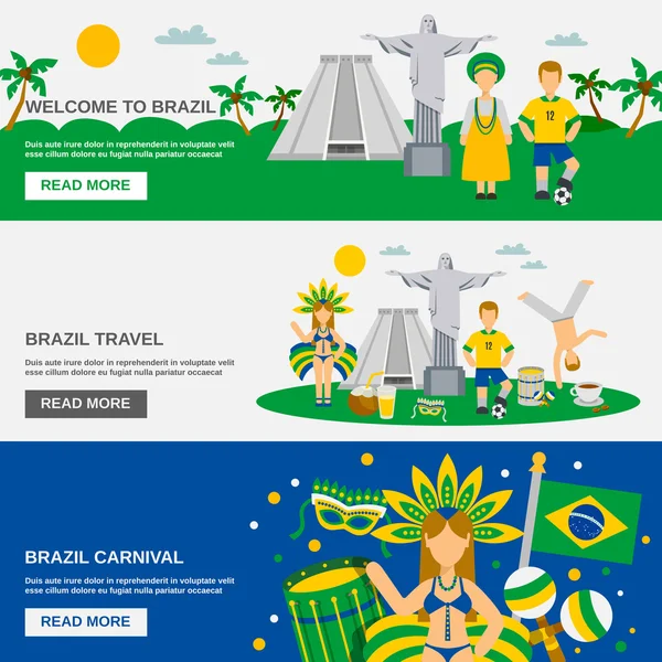 Conjunto de 3 pancartas planas de cultura brasileña — Vector de stock