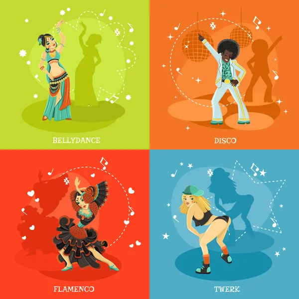 Dance 4 Flat Shadow Icons Square — Διανυσματικό Αρχείο